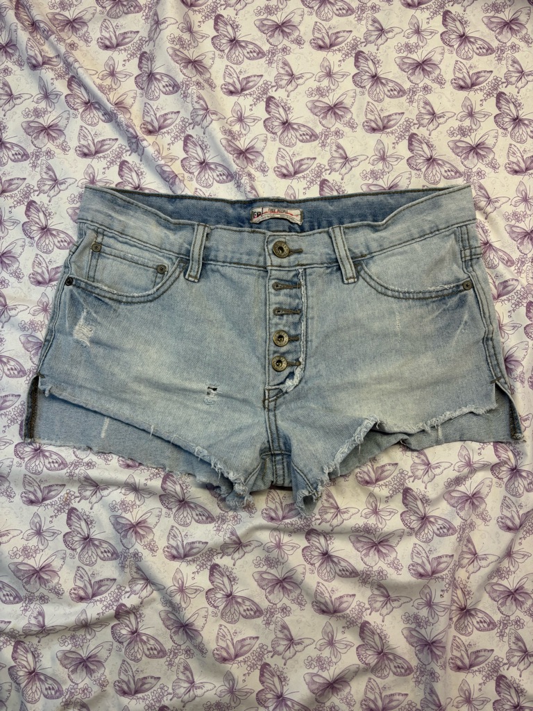 Free People Light Blue Button-Front Denim Shorts